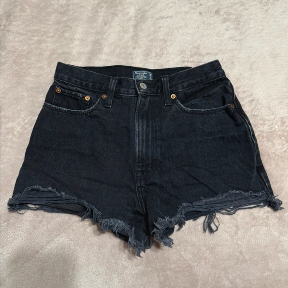 Abercrombie & Fitch  Annie High-Rise Denim Shorts Black Frayed size 26/2